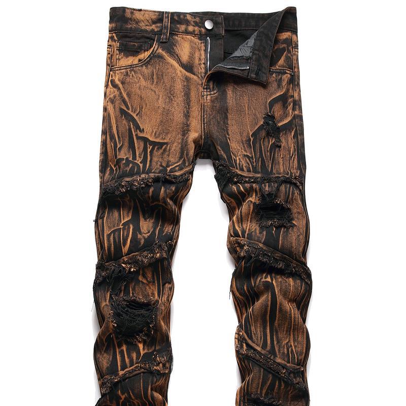 Men's Motorcycle Zipper-Decorated Jeans Slim Fit Ripped