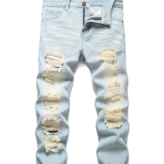 Men's Motorcycle Zipper-Decorated Jeans Slim Fit Ripped