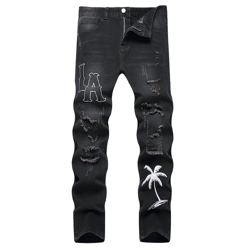 Men's Motorcycle Zipper-Decorated Jeans Slim Fit Ripped
