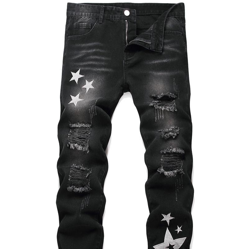 Men's Motorcycle Zipper-Decorated Jeans Slim Fit Ripped