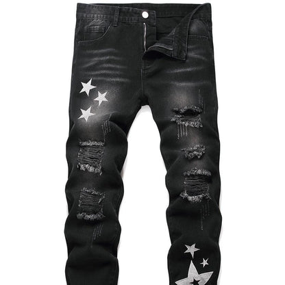 Men's Motorcycle Zipper-Decorated Jeans Slim Fit Ripped