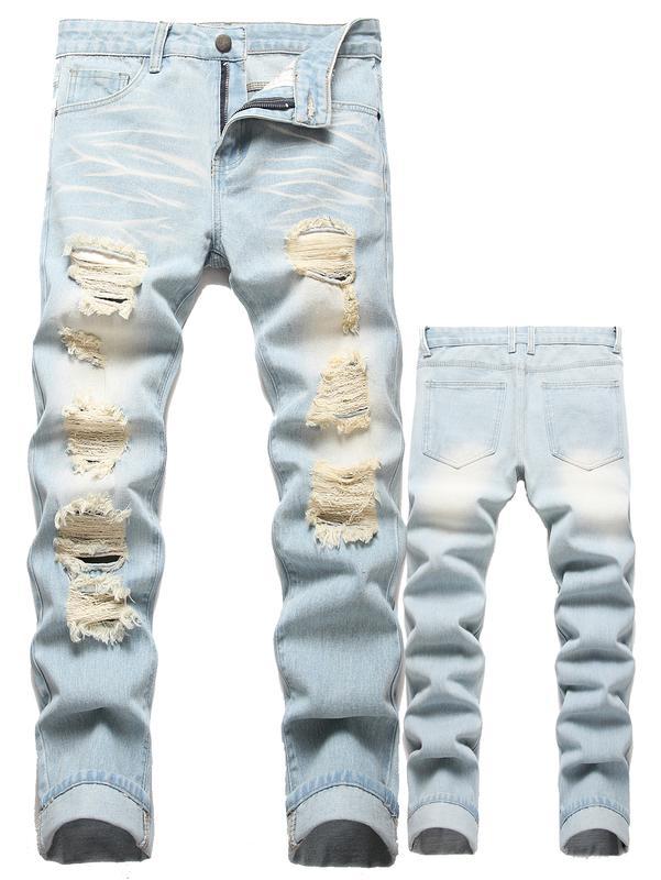 Men's Motorcycle Zipper-Decorated Jeans Slim Fit Ripped