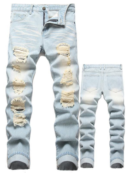 Men's Motorcycle Zipper-Decorated Jeans Slim Fit Ripped