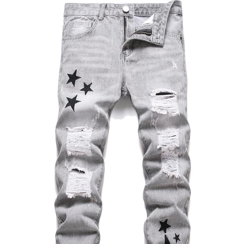 Men's Motorcycle Zipper-Decorated Jeans Slim Fit Ripped