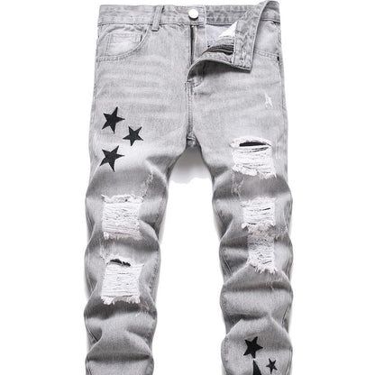 Men's Motorcycle Zipper-Decorated Jeans Slim Fit Ripped