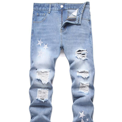 Men's Motorcycle Zipper-Decorated Jeans Slim Fit Ripped