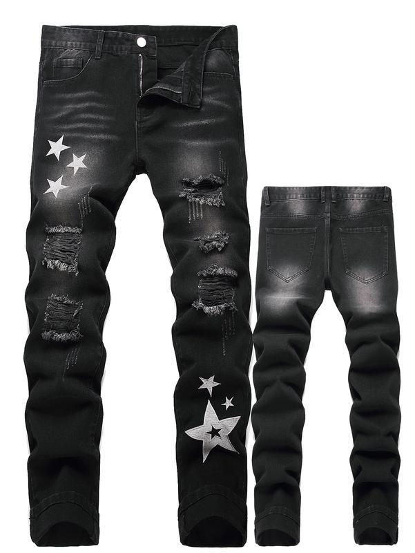 Men's Motorcycle Zipper-Decorated Jeans Slim Fit Ripped