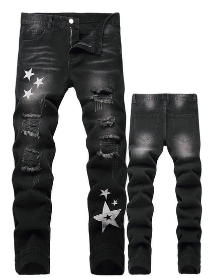 Men's Motorcycle Zipper-Decorated Jeans Slim Fit Ripped