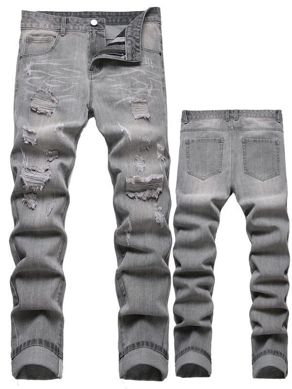Men's Motorcycle Zipper-Decorated Jeans Slim Fit Ripped