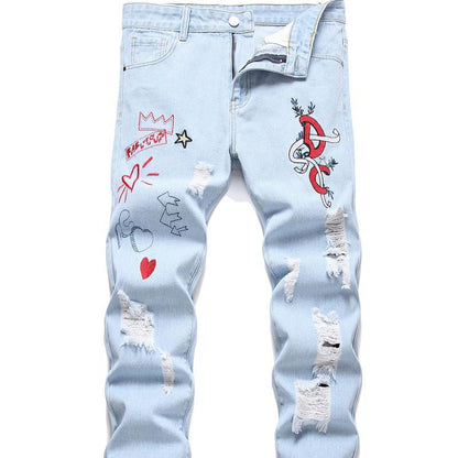Men's Motorcycle Zipper-Decorated Jeans Slim Fit Ripped