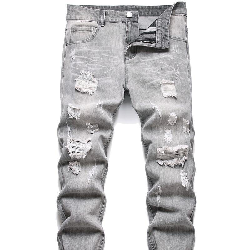 Men's Motorcycle Zipper-Decorated Jeans Slim Fit Ripped