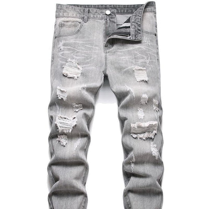 Men's Motorcycle Zipper-Decorated Jeans Slim Fit Ripped