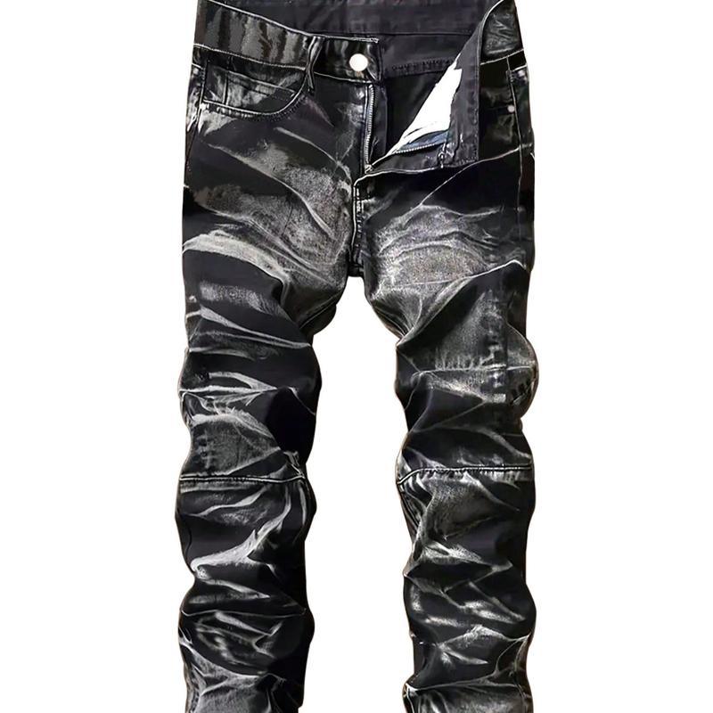 Men's Motorcycle Zipper-Decorated Jeans Slim Fit Ripped