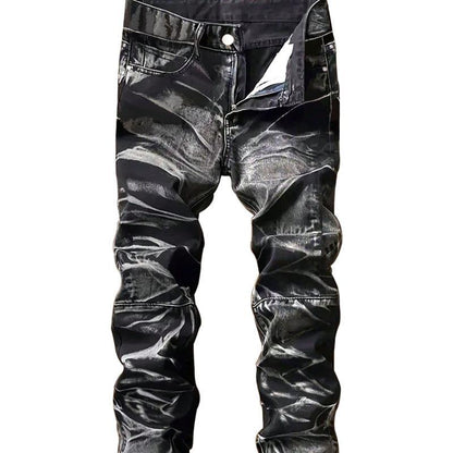 Men's Motorcycle Zipper-Decorated Jeans Slim Fit Ripped